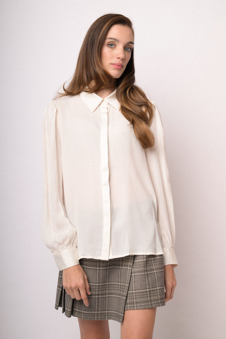 Ivory satin tie-neck shirt