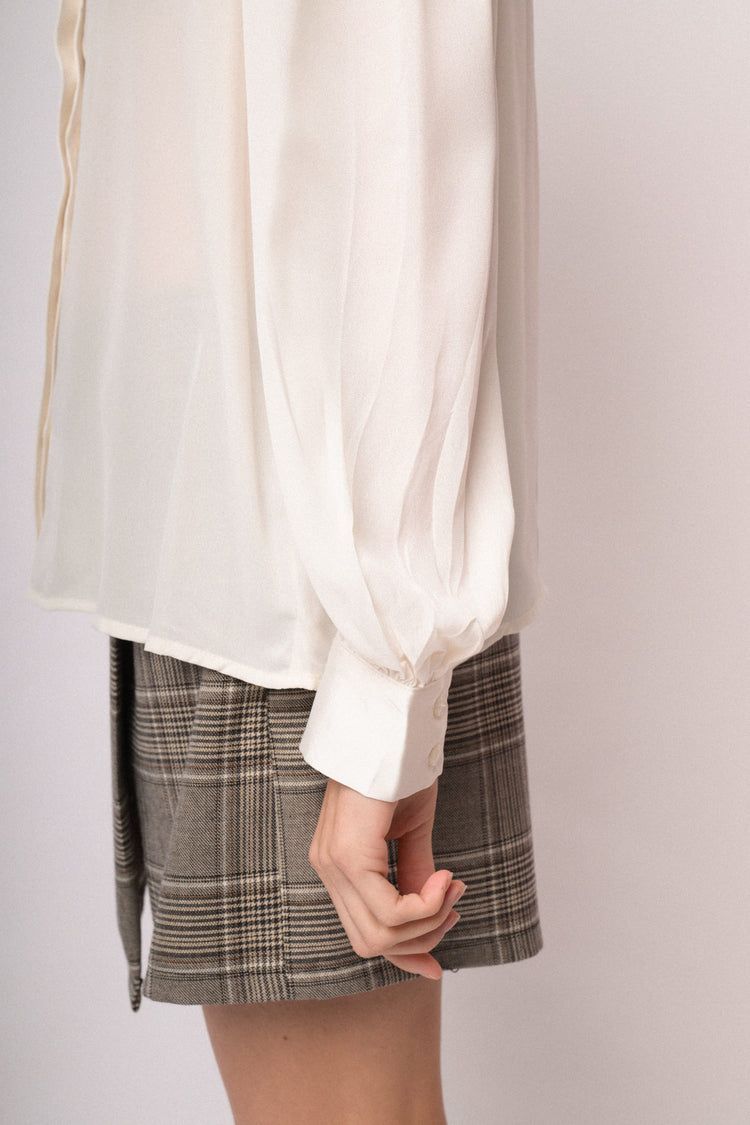 Ivory satin tie-neck shirt