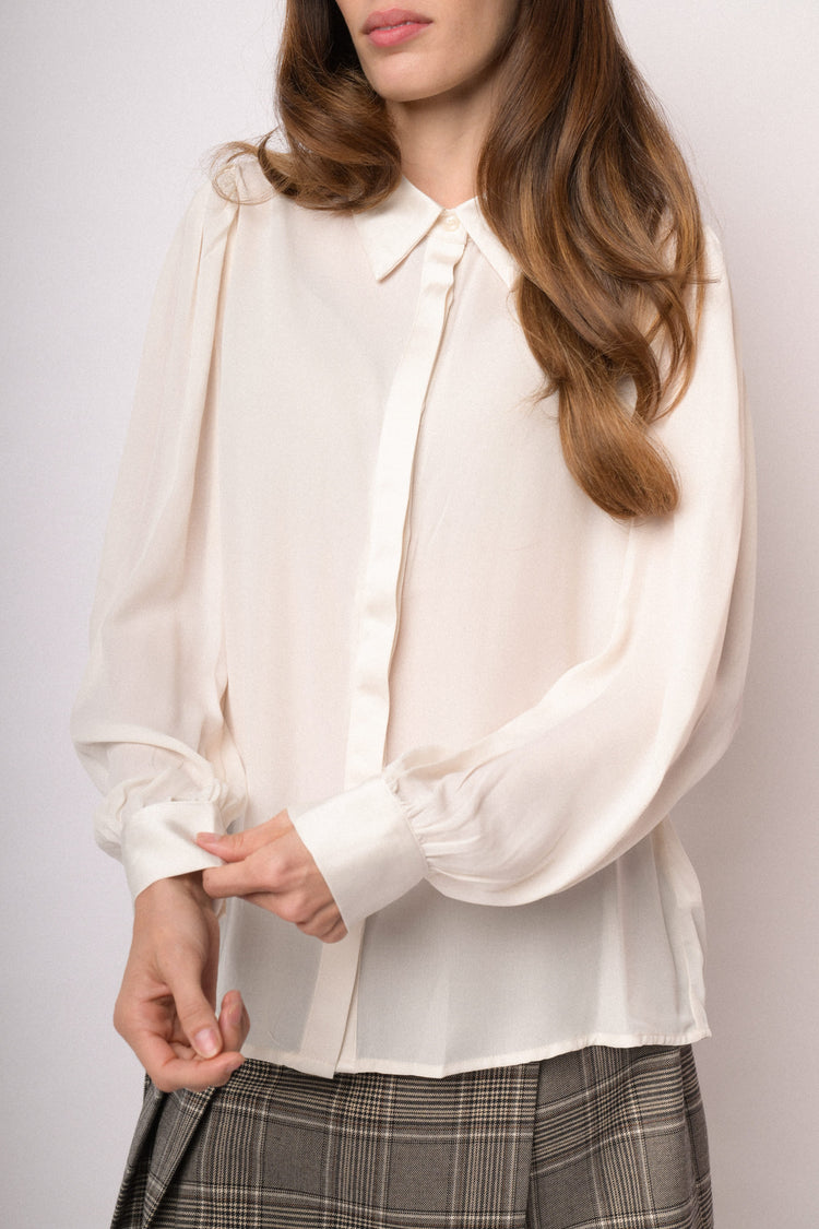 Ivory satin tie-neck shirt