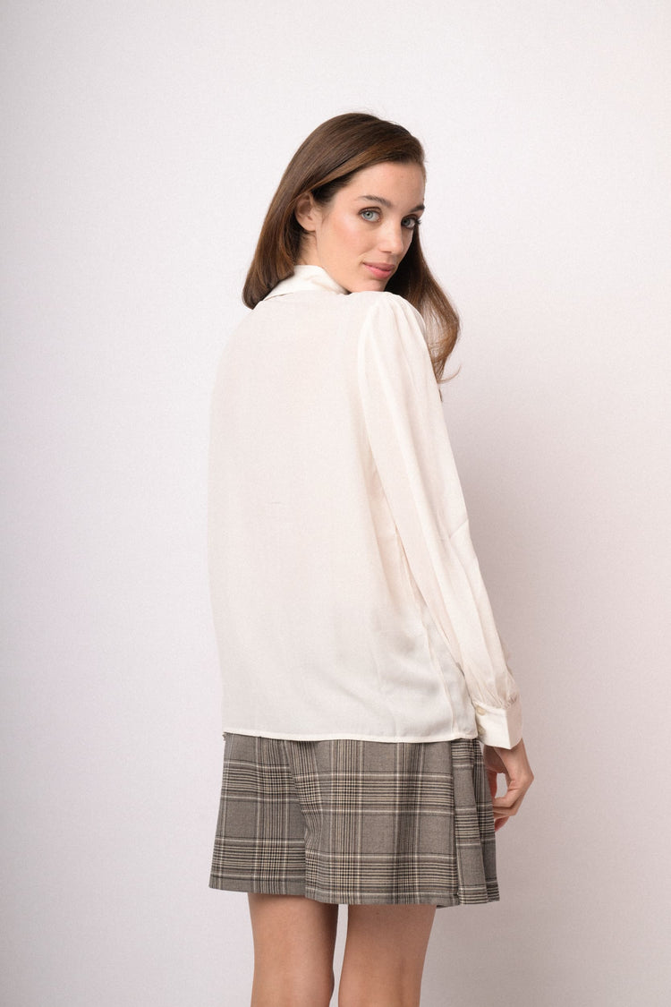 Ivory satin tie-neck shirt