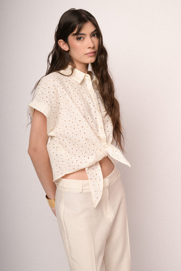 Beige broderie anglaise shirt