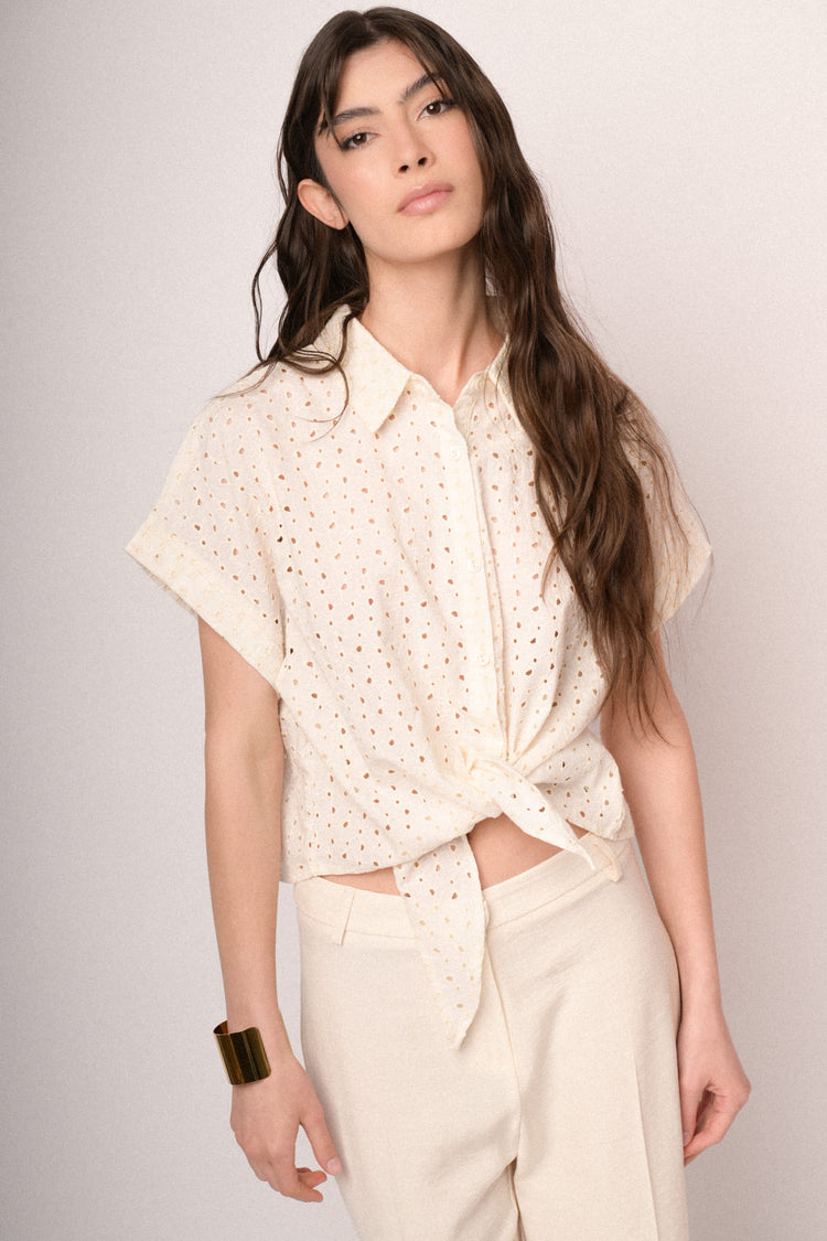 Beige broderie anglaise shirt