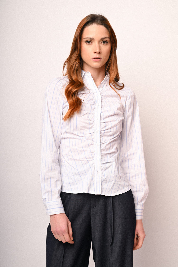 Gathered pinstriped shirt