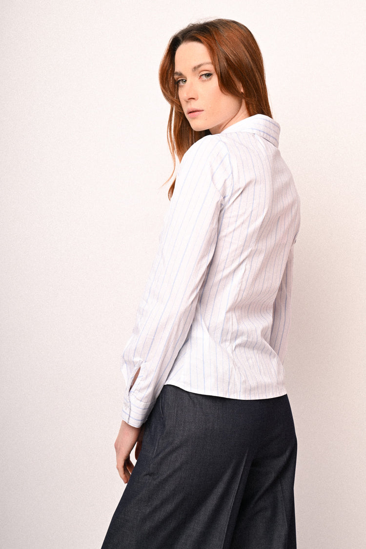 Gathered pinstriped shirt
