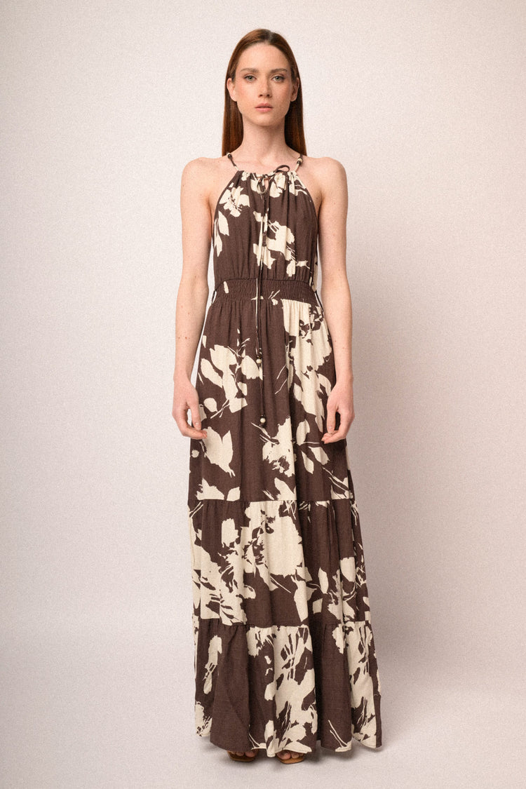 Brown floral long dress