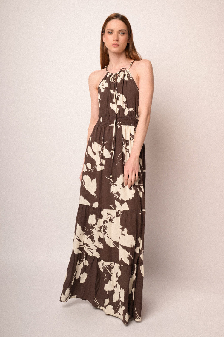 Brown floral long dress