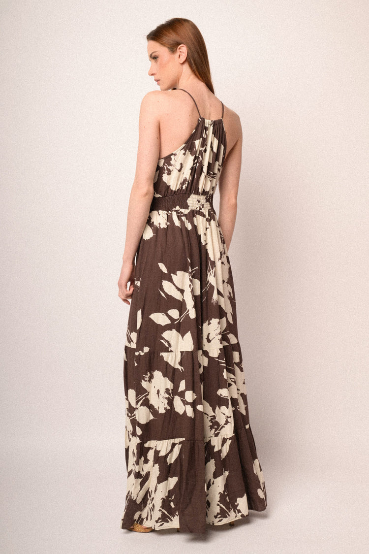 Brown floral long dress