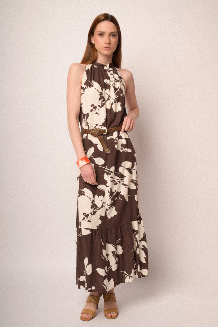 Brown floral long dress