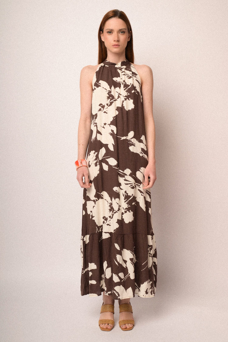 Brown floral long dress