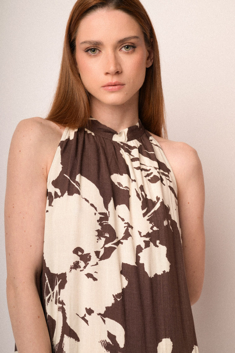 Brown floral long dress