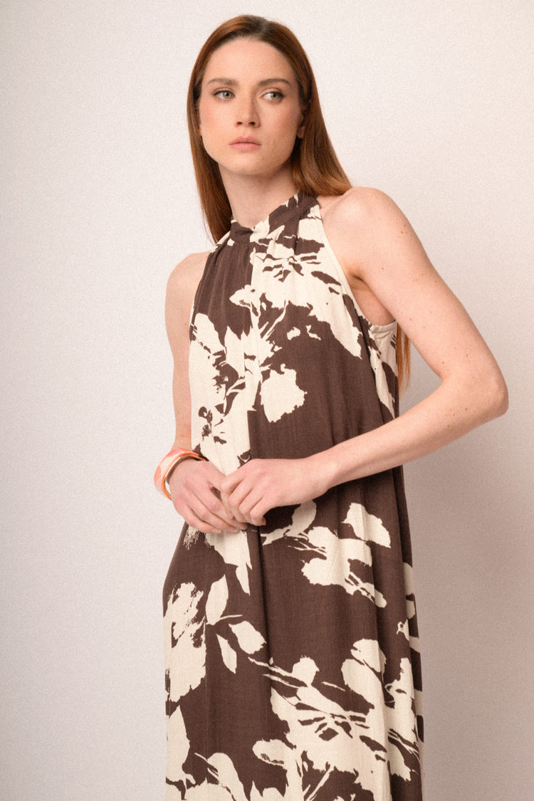 Brown floral long dress