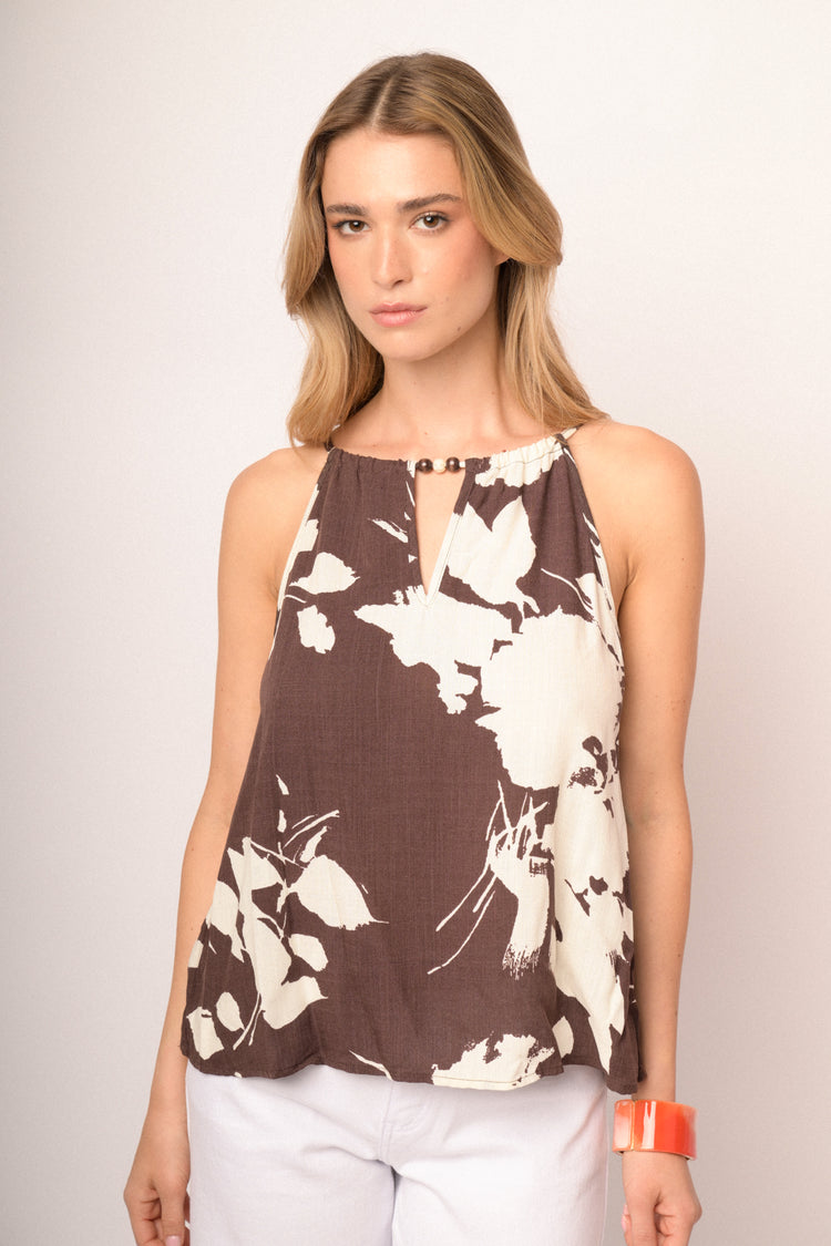 Chocolate graphic floral print viscose top