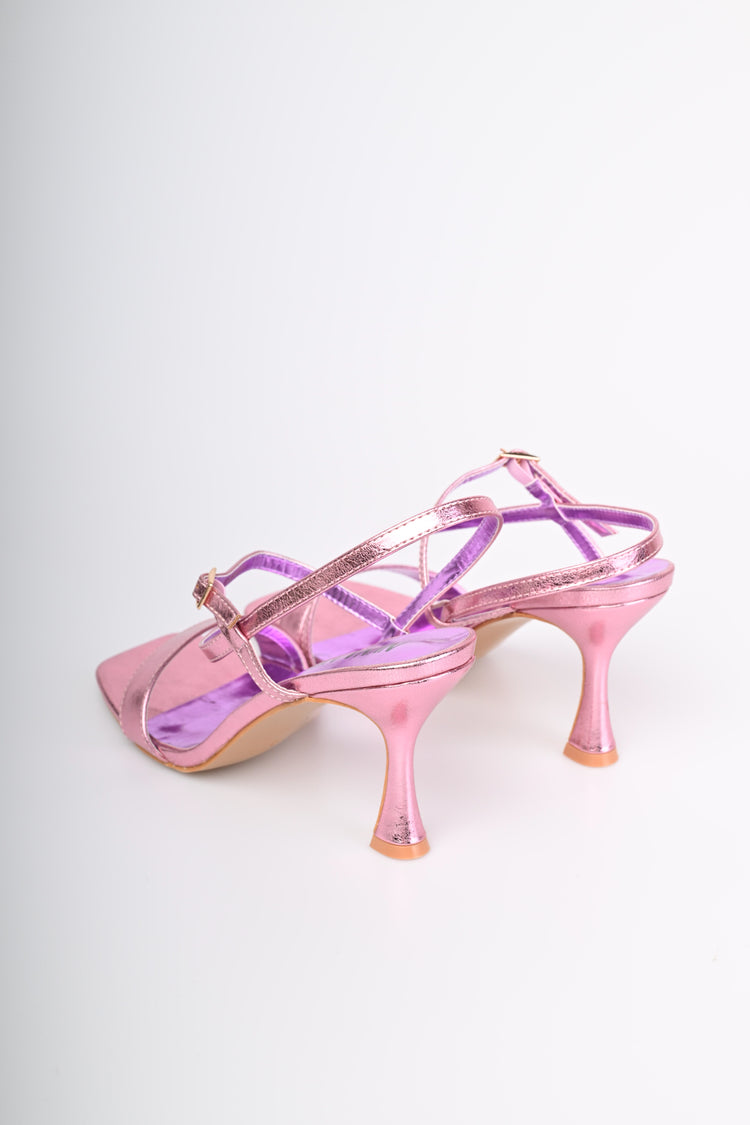 Laminated faux leather sandals