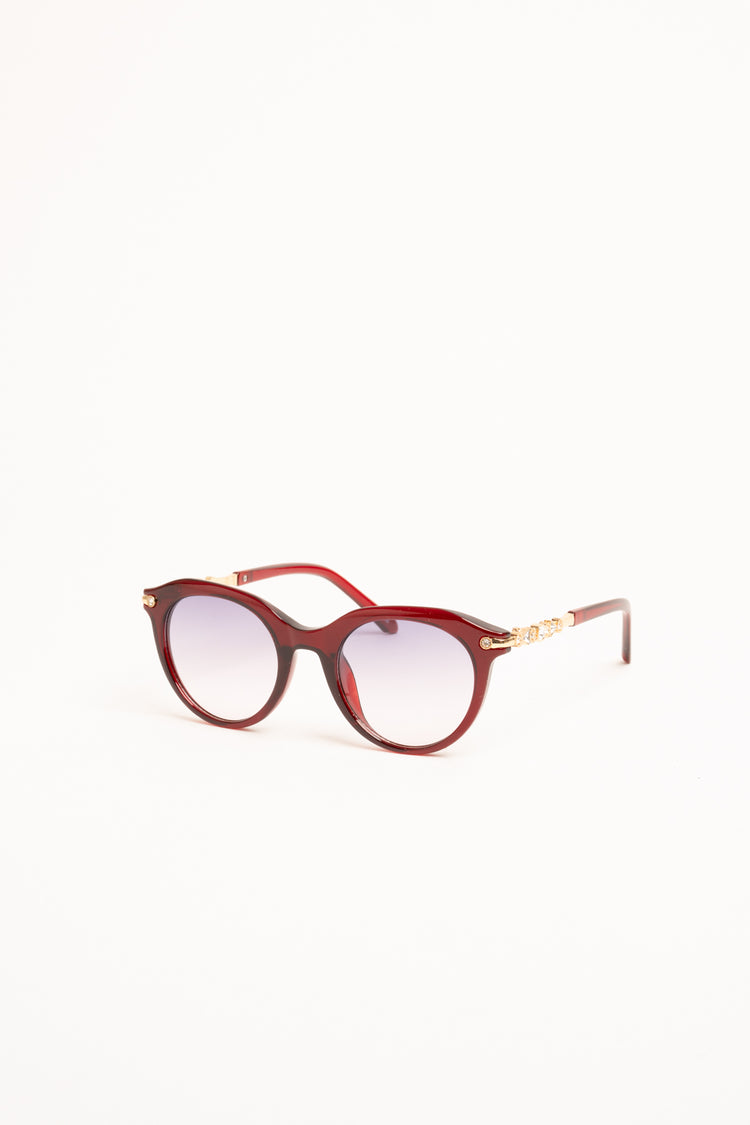 Burgundy rhinestones rounded sunglasses