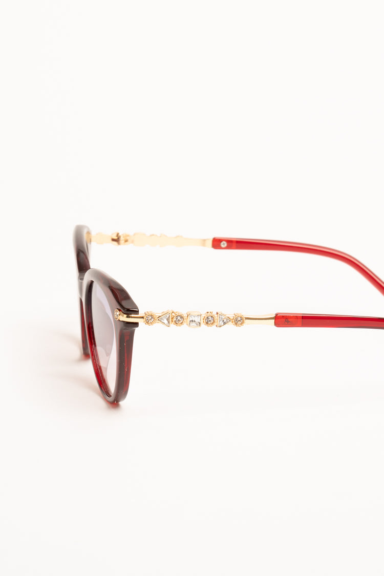 Burgundy rhinestones rounded sunglasses