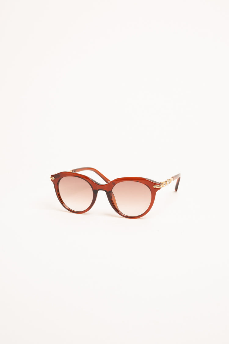 Brick brown rhinestones rounded sunglasses