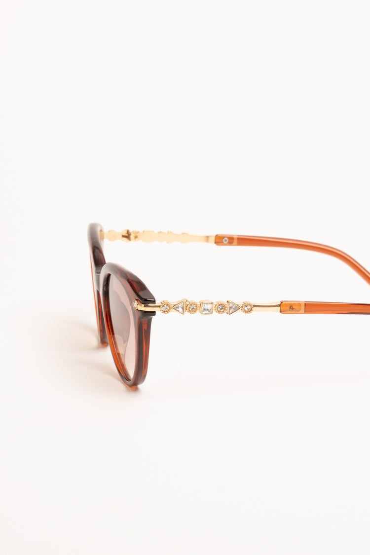 Brick brown rhinestones rounded sunglasses