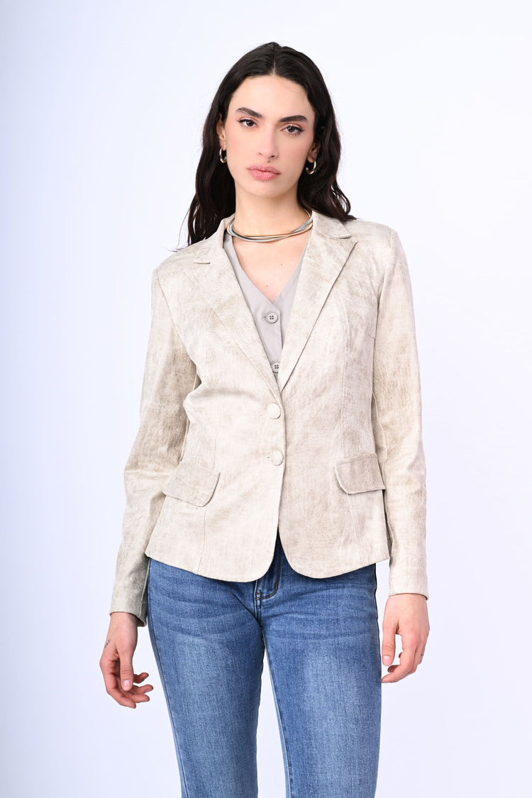 Faux leather single-breasted blazer