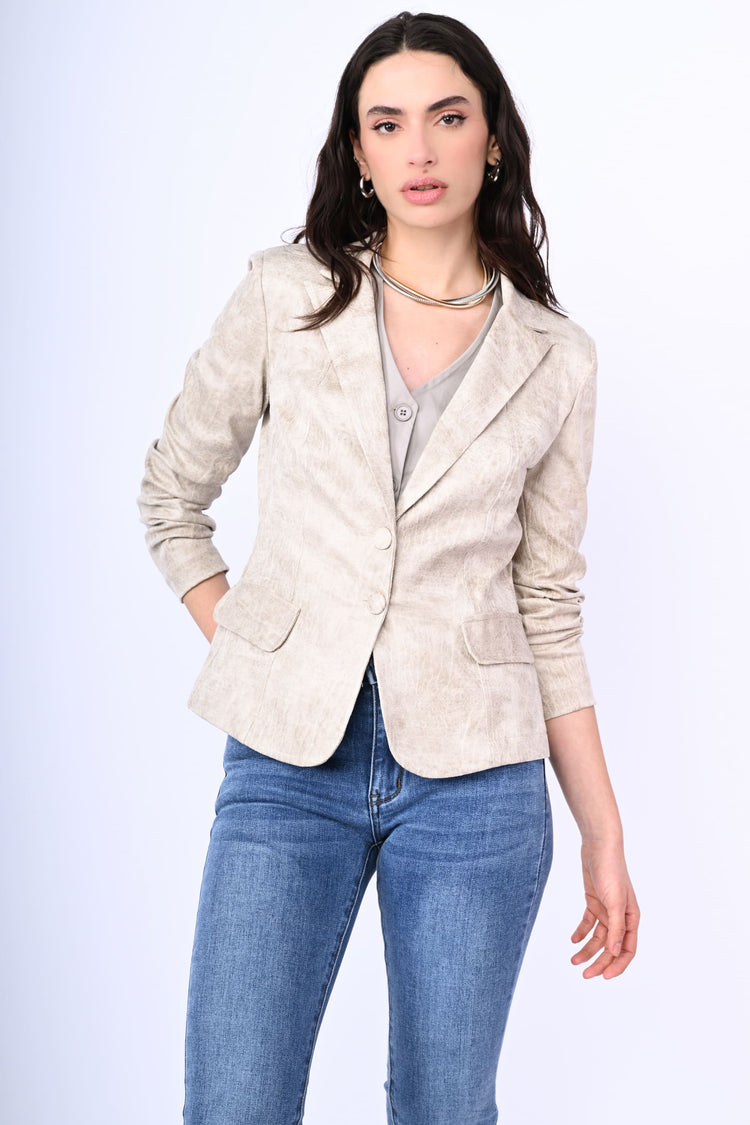 Faux leather single-breasted blazer