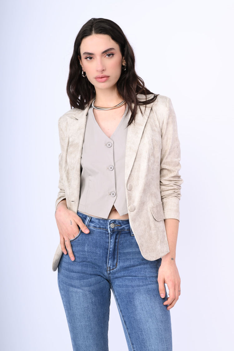 Faux leather single-breasted blazer