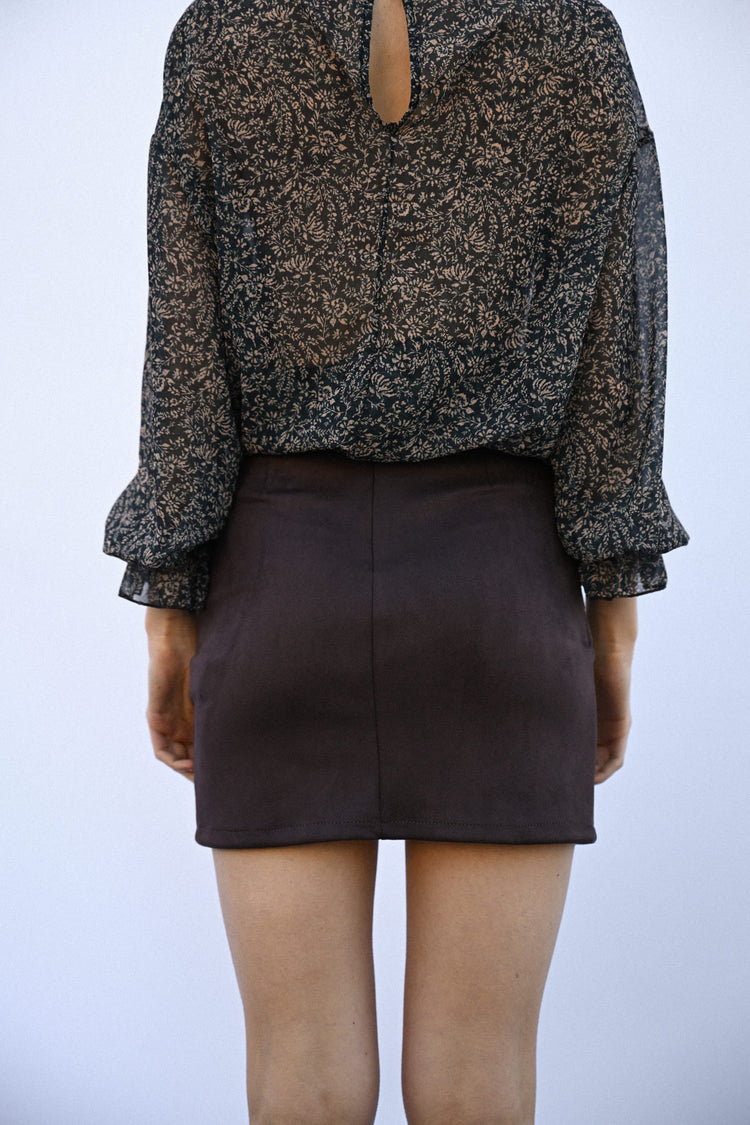 Faux suede wrap miniskirt
