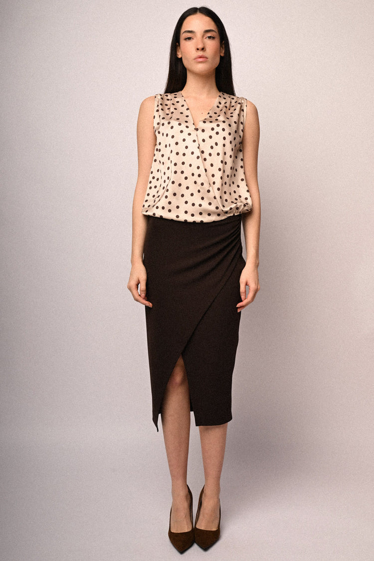 Gathered wrap midi skirt