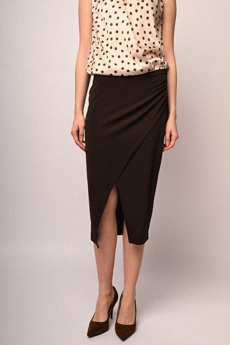 Gathered wrap midi skirt