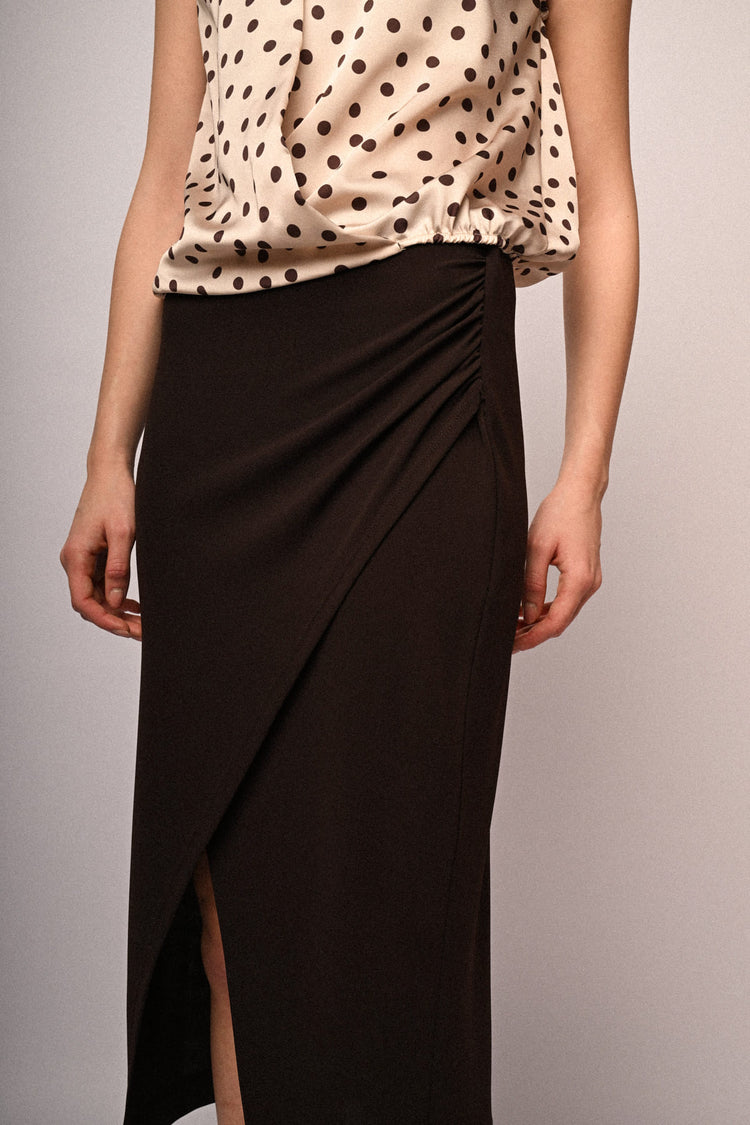 Gathered wrap midi skirt
