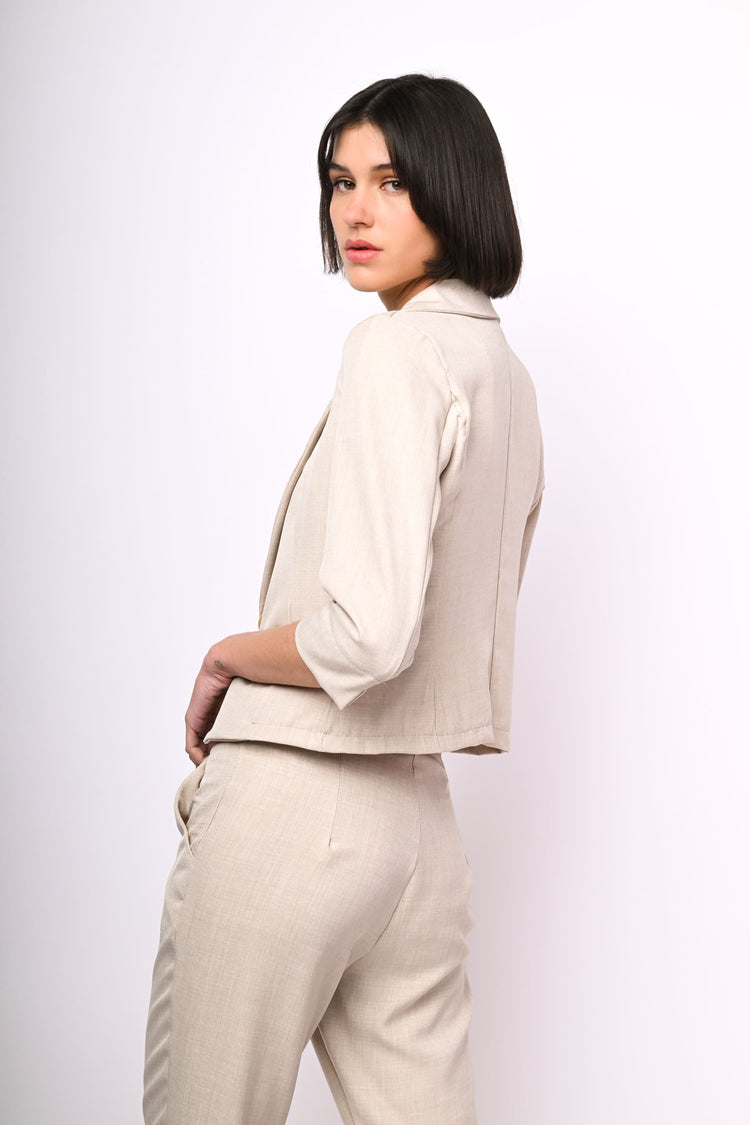Cropped sleeves single-breasted blazer