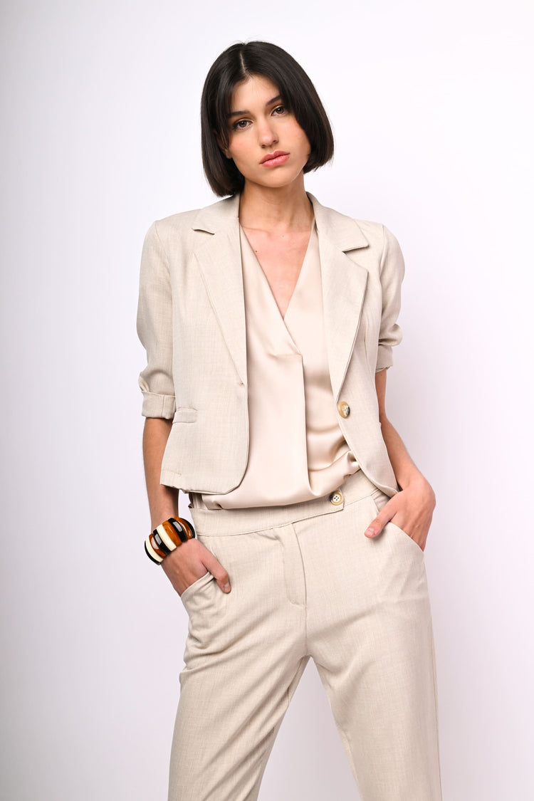 Cropped sleeves single-breasted blazer