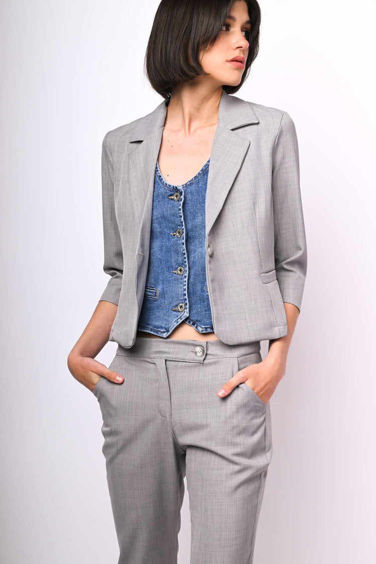 Cropped sleeves single-breasted blazer