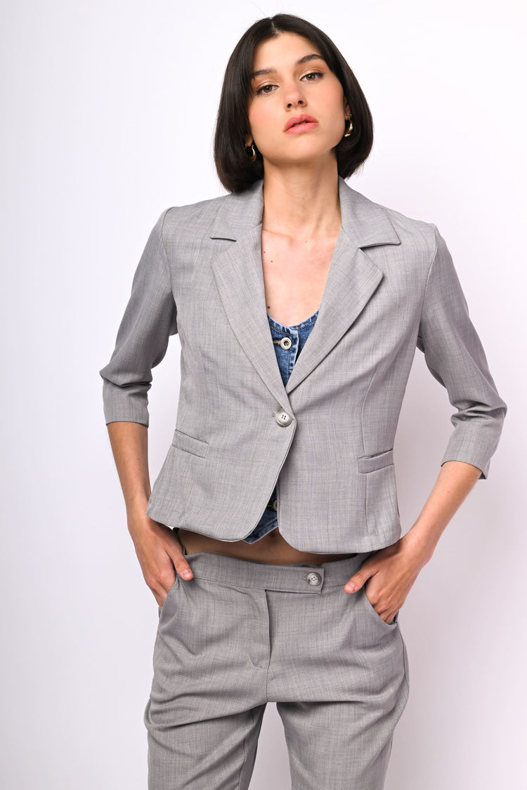 Cropped sleeves single-breasted blazer