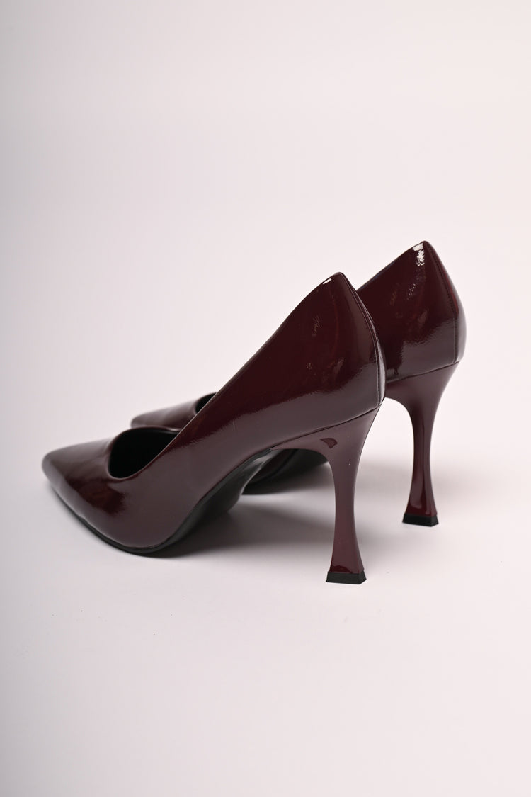 Faux patent leather pumps