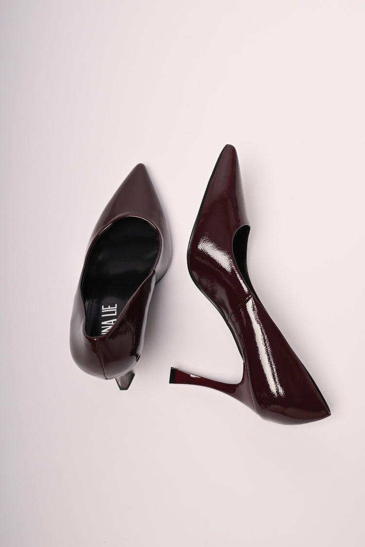 Faux patent leather pumps