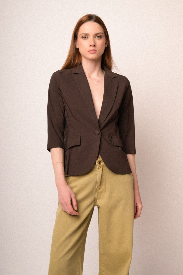 Chocolate viscose-blend single-breasted blazer