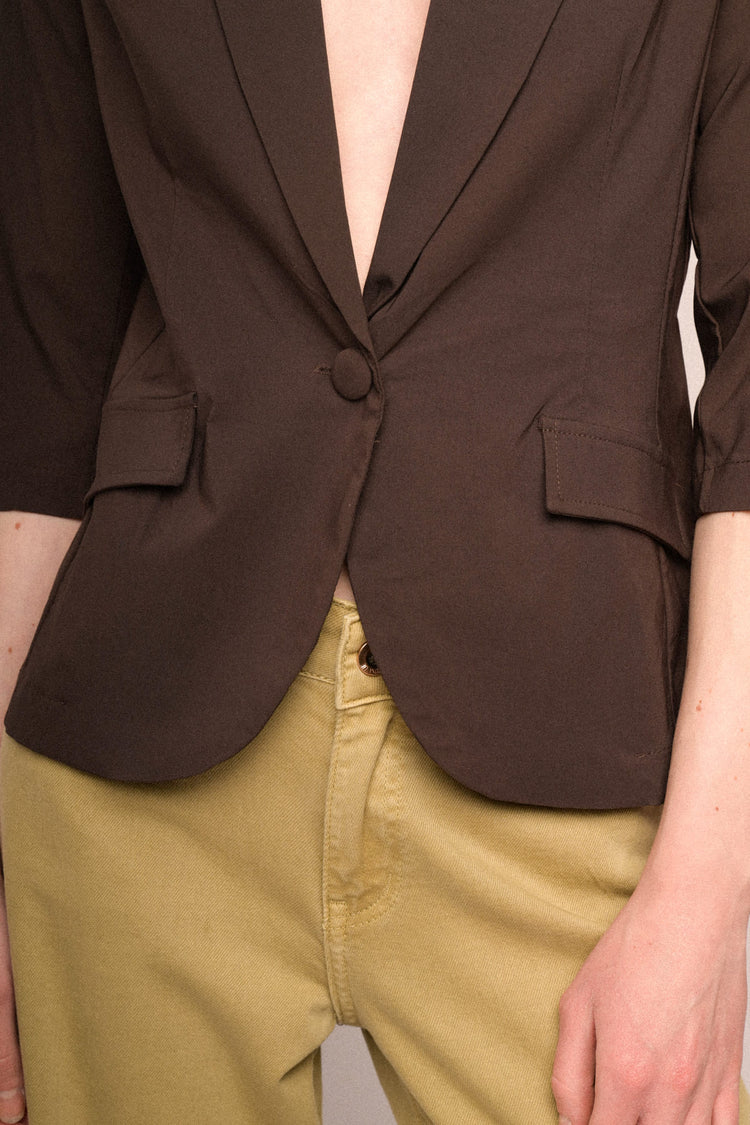 Chocolate viscose-blend single-breasted blazer