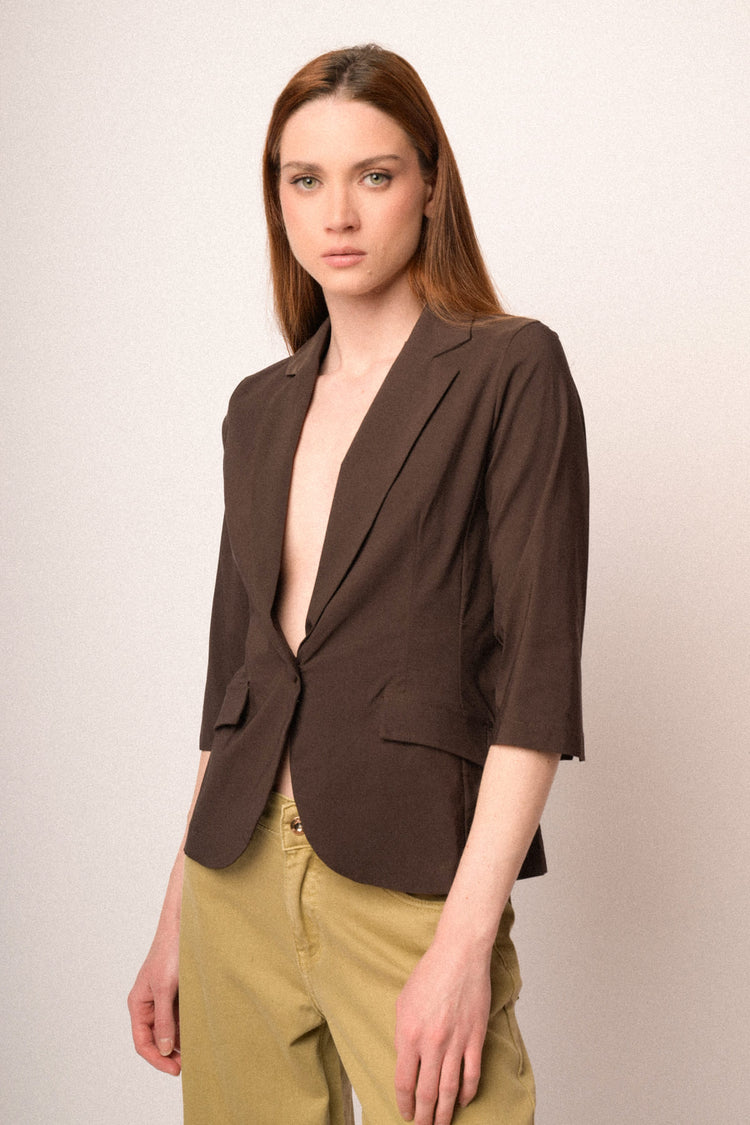 Chocolate viscose-blend single-breasted blazer