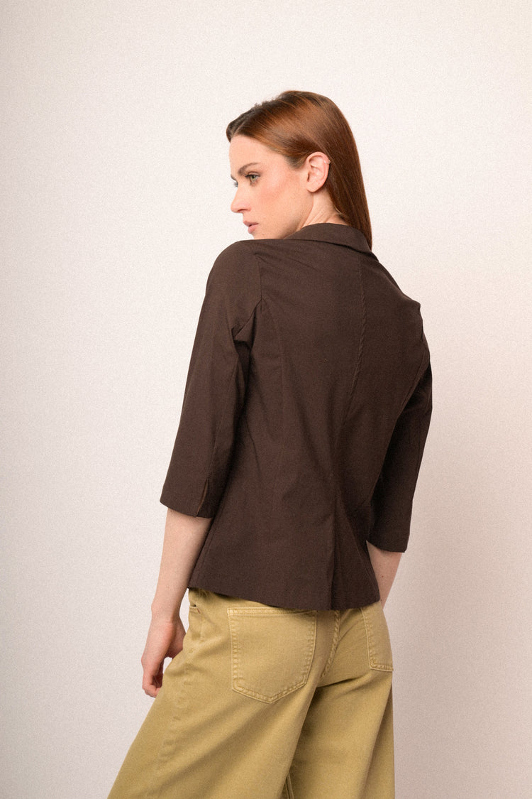 Chocolate viscose-blend single-breasted blazer