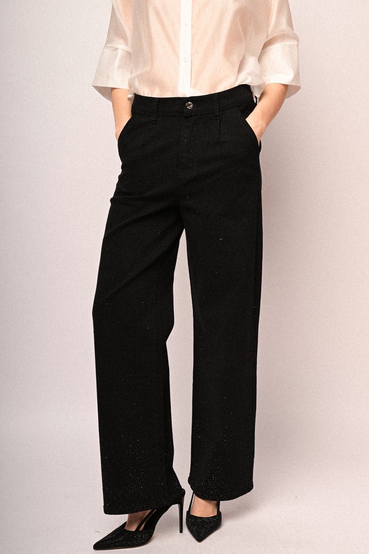 Rhinestone embellished wide-leg jeans
