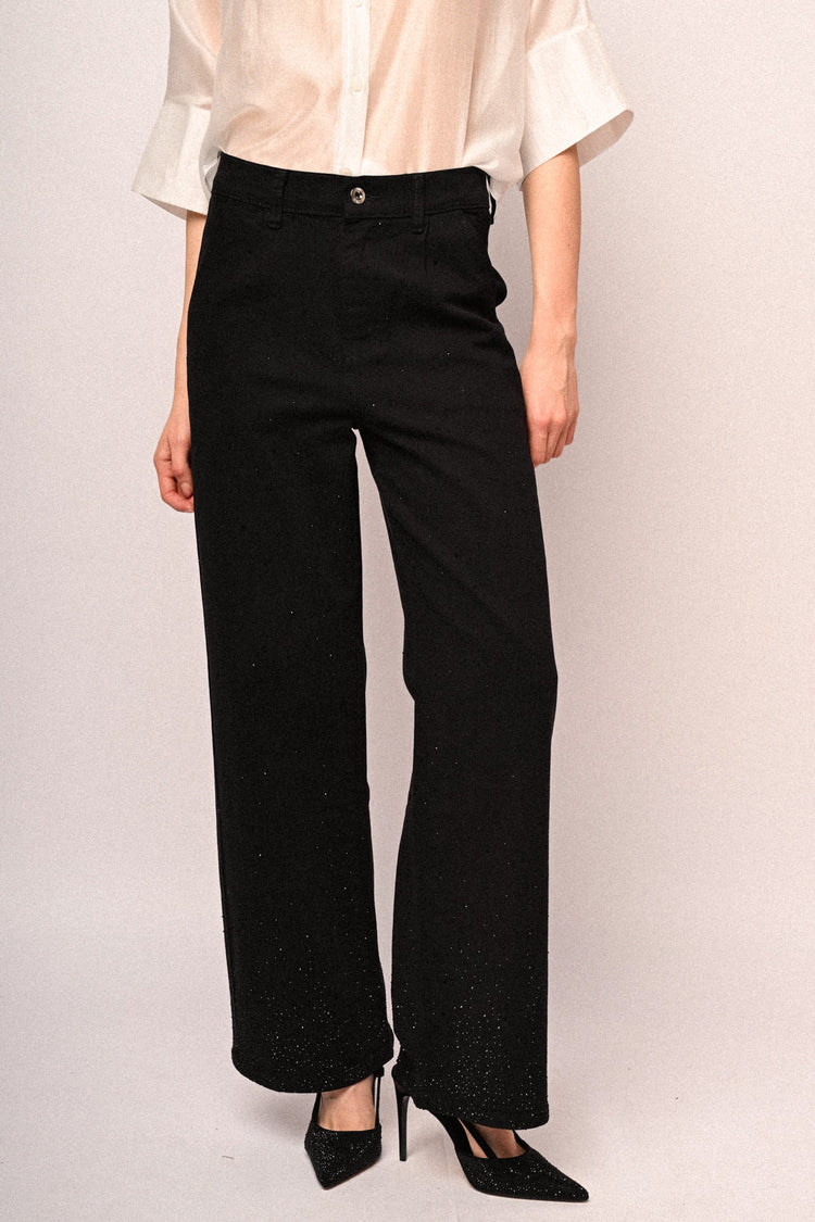 Rhinestone embellished wide-leg jeans