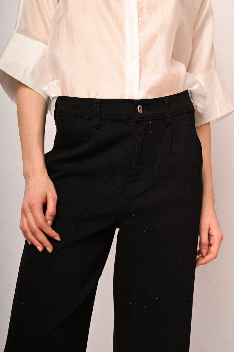 Rhinestone embellished wide-leg jeans