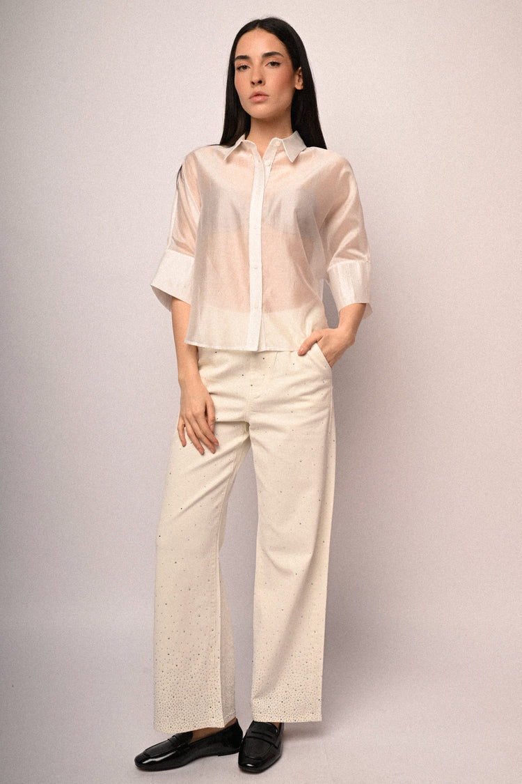 Rhinestone embellished wide-leg jeans