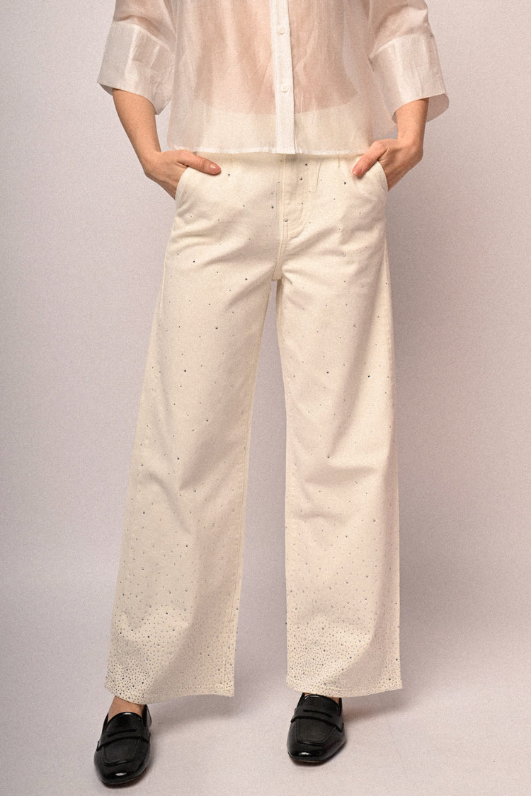 Rhinestone embellished wide-leg jeans