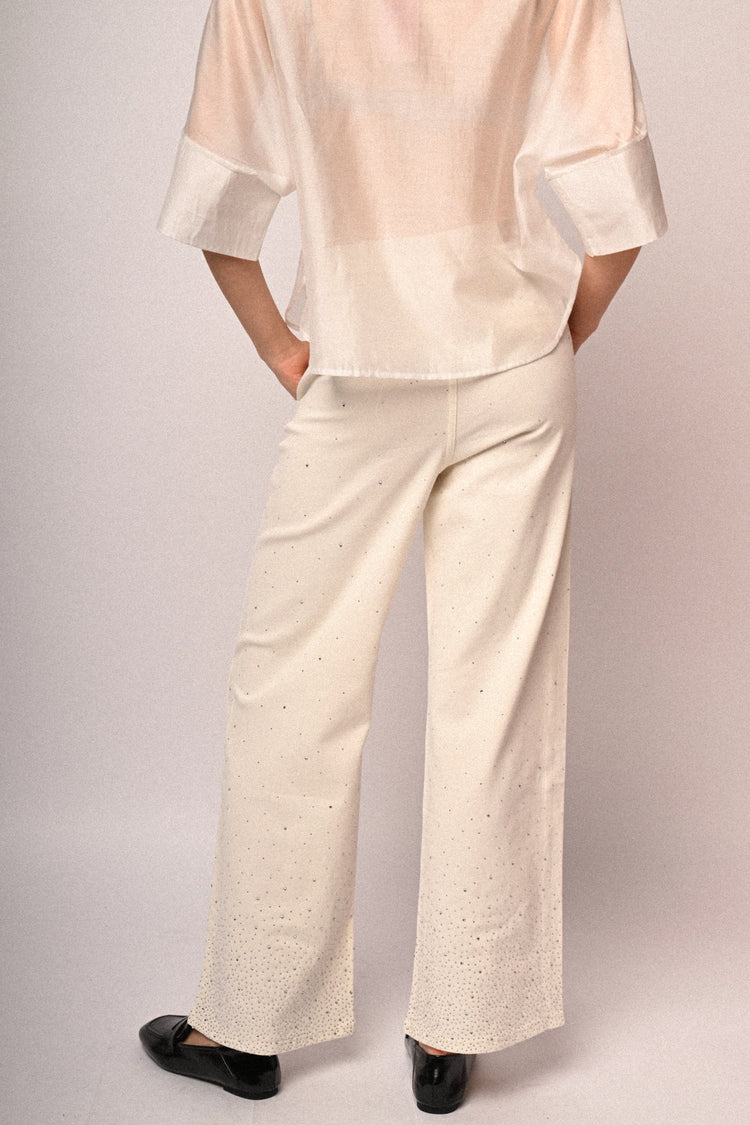Rhinestone embellished wide-leg jeans