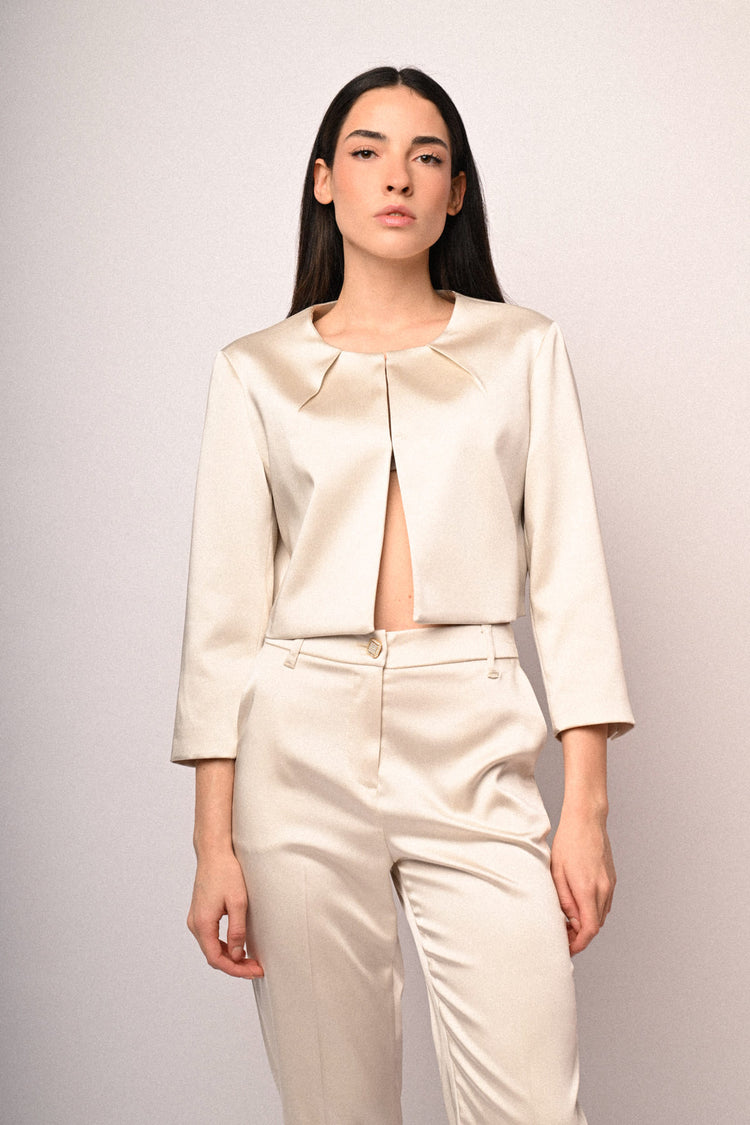 Hook-and-eye satin bolero