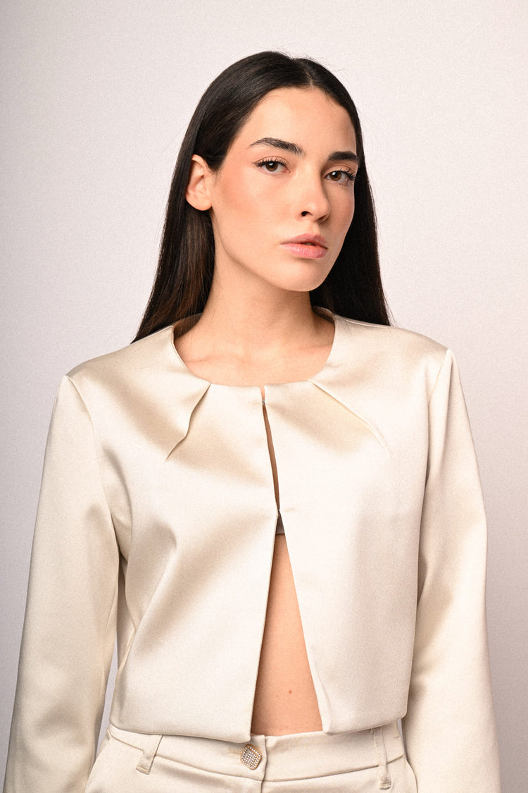 Hook-and-eye satin bolero