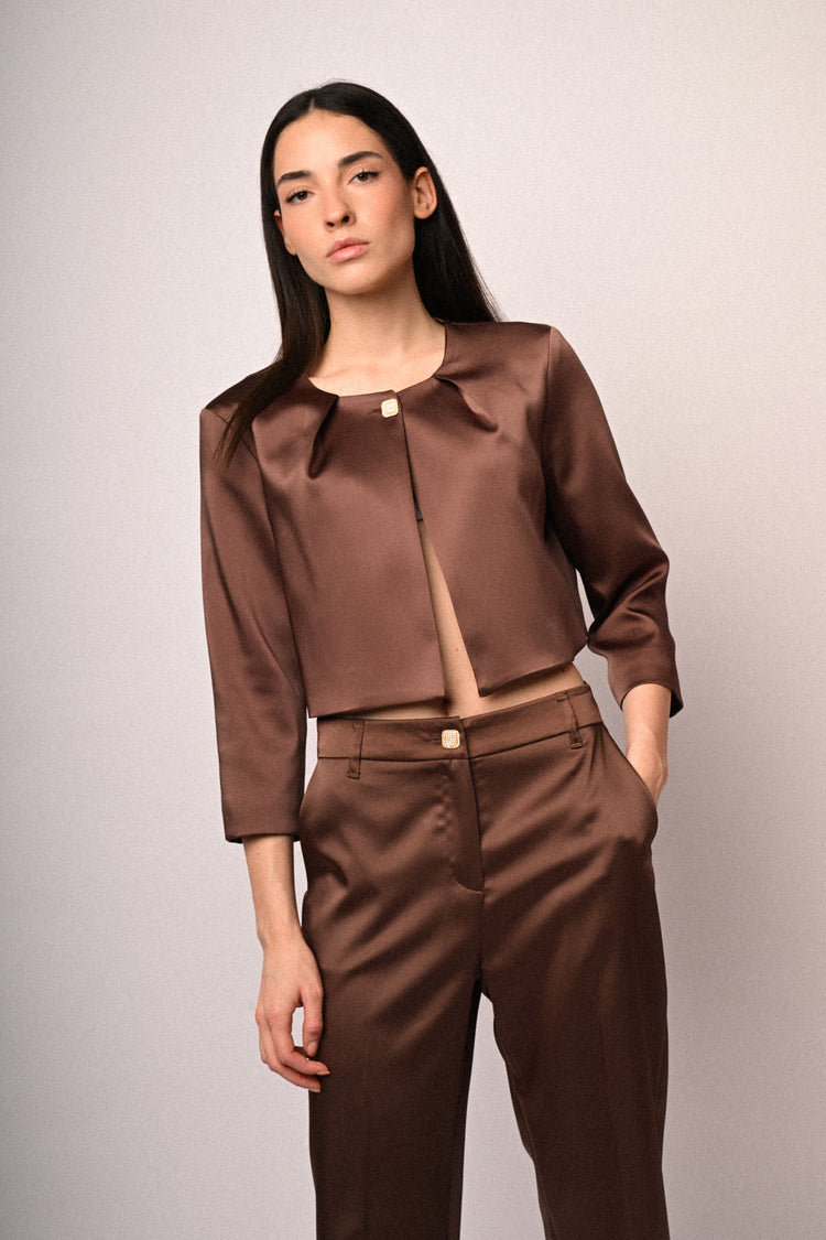 Jewel-button satin bolero