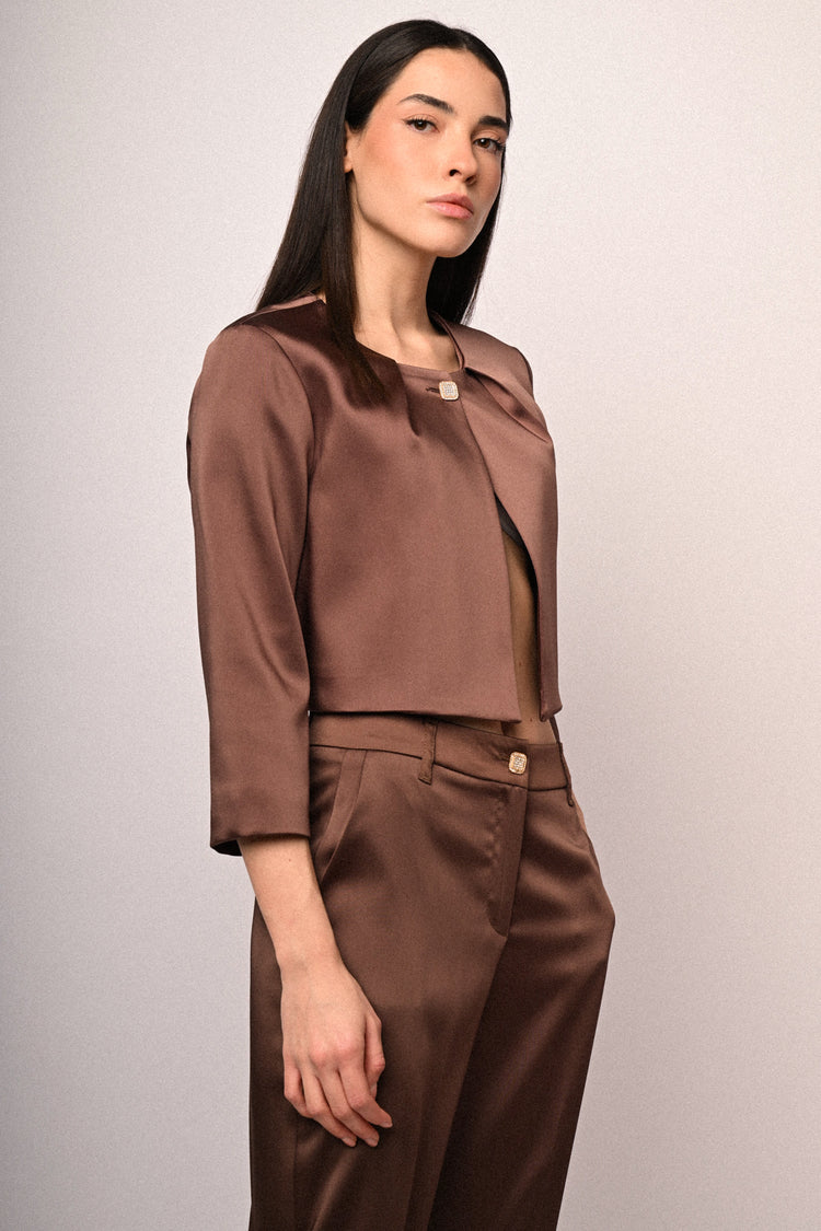 Jewel-button satin bolero