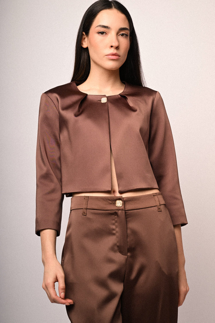 Jewel-button satin bolero