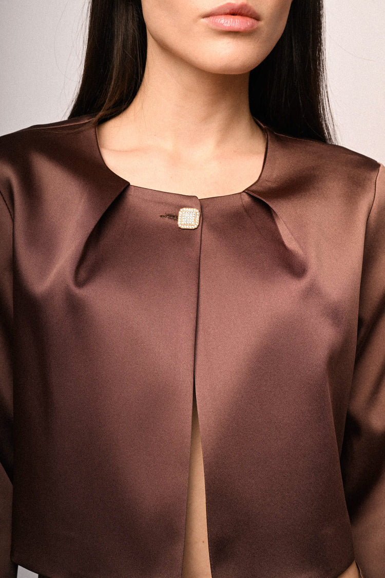 Jewel-button satin bolero